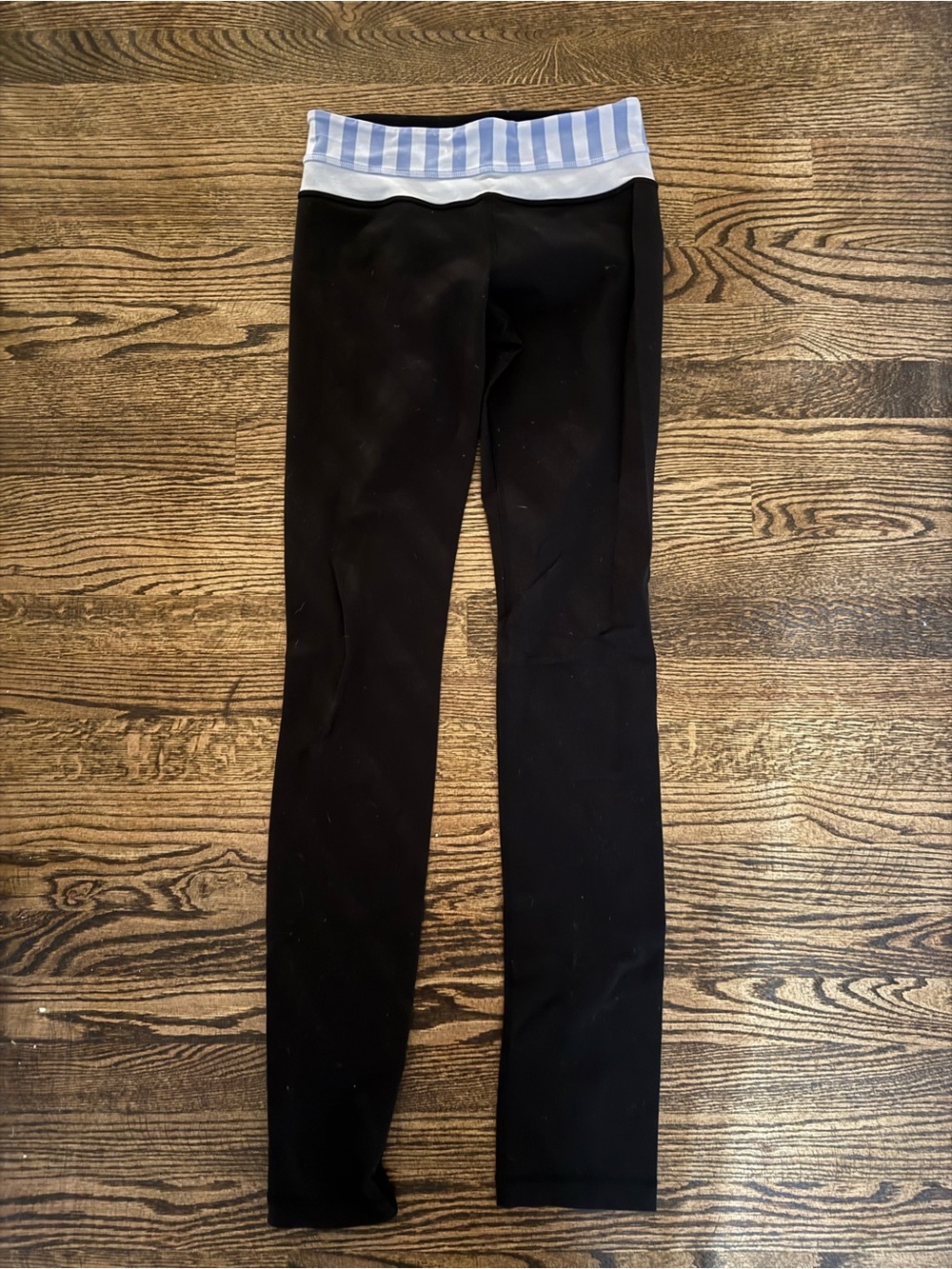 Lululemon Y2K low rise Black Leggings with Blue & White Striped Waistband